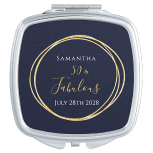 Personalized 50th Birthday Navy Gold Compact Mirror
