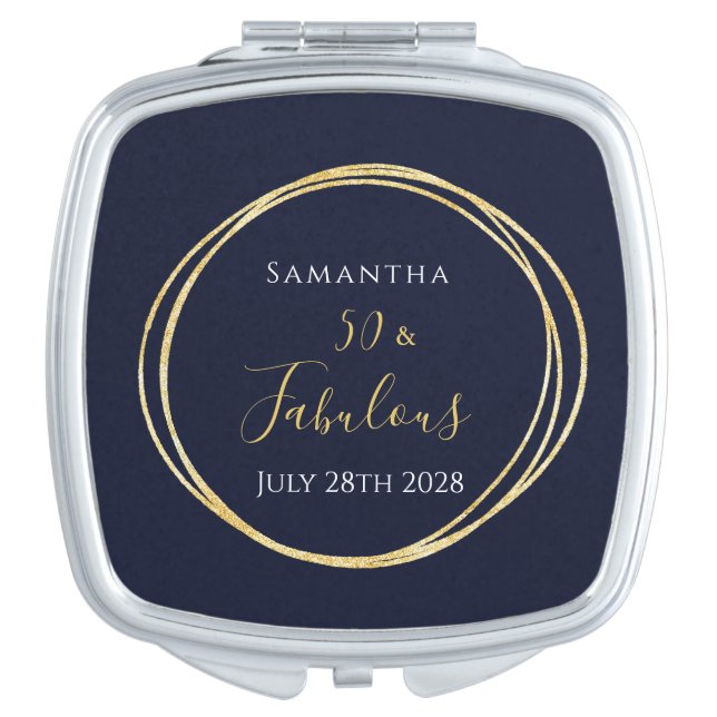 Personalized 50th Birthday Navy Gold Compact Mirror (Front)