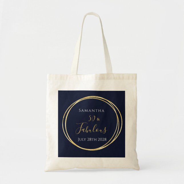 Personalized 50th Birthday Navy Gold Tote Bag (Front)