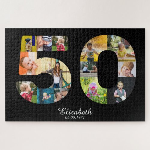 Personalized 50th Birthday Photo Collage 14 Images Jigsaw Puzzle