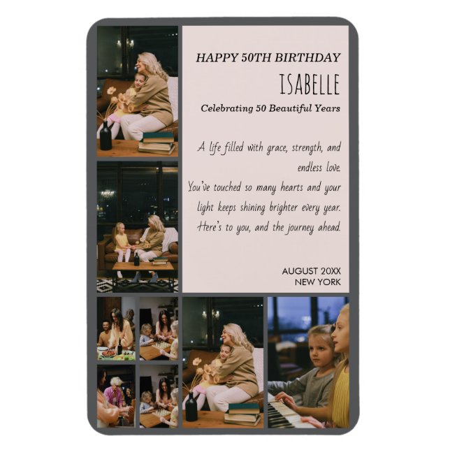 Personalized 50th Birthday Photo Collage Flexible  Magnet (Vertical)