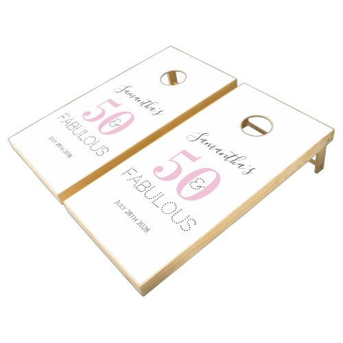 Personalized 50th Birthday Pink Modern Birthday Cornhole Set