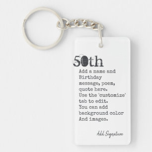 Personalized 50th Birthday Poem, Quote, Saying Keychain