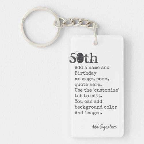 Personalized 50th Birthday Poem Quote Saying Keychain