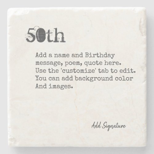 Personalized 50th Birthday Poem Quote Saying Stone Coaster