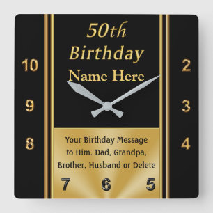 Personalized, 50th Birthday Presents for Him Square Wall Clock