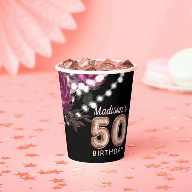 Personalized 50th Birthday Rose Wine Luxury Paper Cups (Insitu)