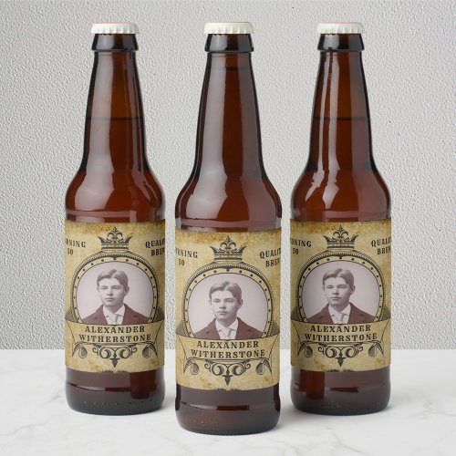 Personalized 50th Birthday Vintage Photo Template Beer Bottle Label