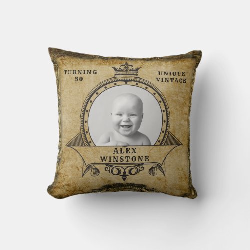 Personalized 50th Birthday Vintage Photo Template Throw Pillow