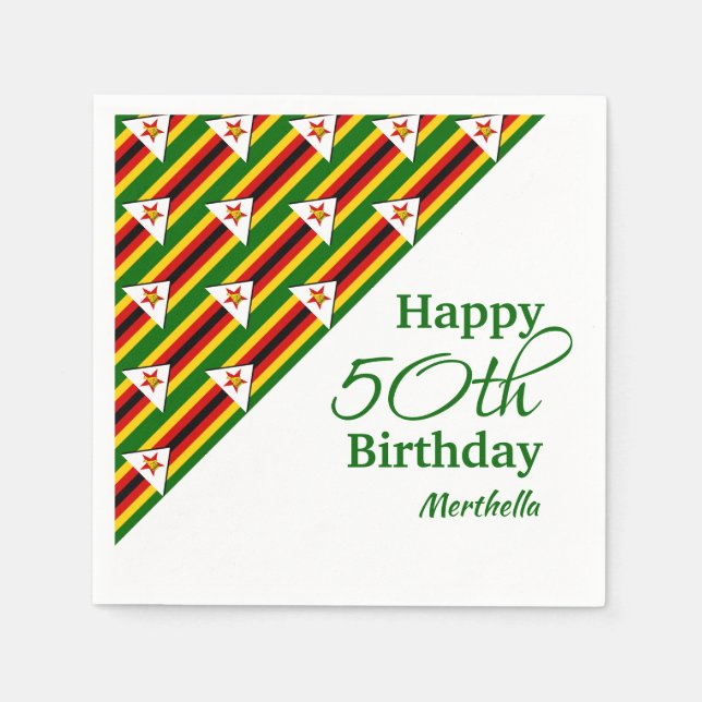 Personalized 50TH BIRTHDAY Zimbabwe Flag Paper Napkins (Front)