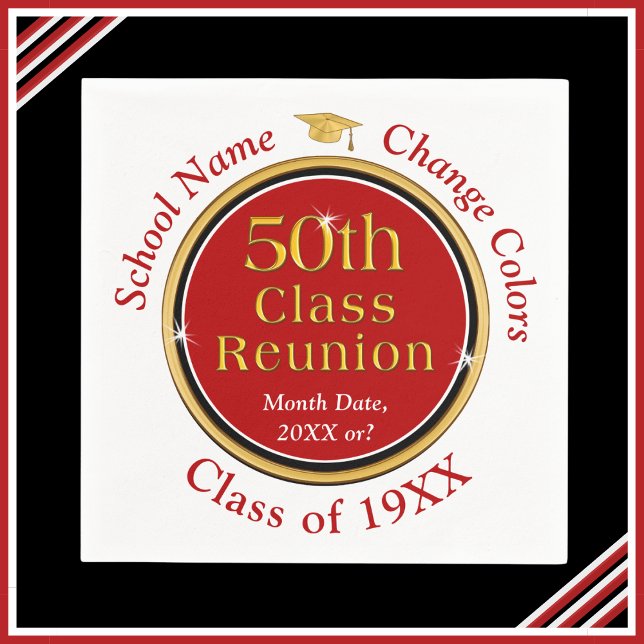 Personalized, 50th Class Reunion Party Supplies Napkins (50th class reunion party supplies. 50th class reunion  napkins. Red and White, 50th reunion napkins.)