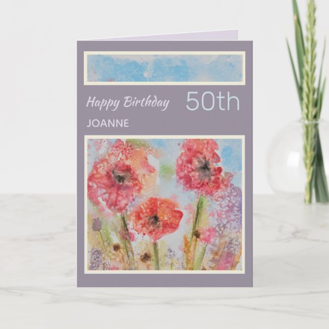Personalized 50th Flowers Abstract Birthday Card (Front)