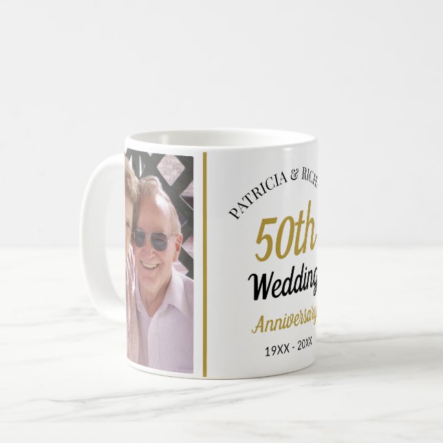 Personalized 50th Gold Anniversary 2 Photo Collage Coffee Mug (Front Left)