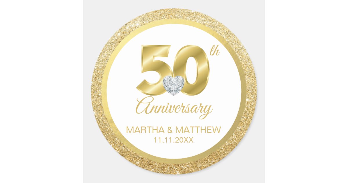 Personalized 50th Gold Wedding Anniversary Classic Round Sticker | Zazzle.com