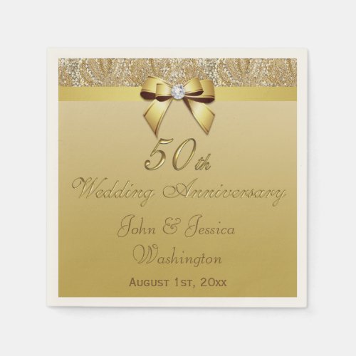 Personalized 50th Gold Wedding Anniversary Napkins