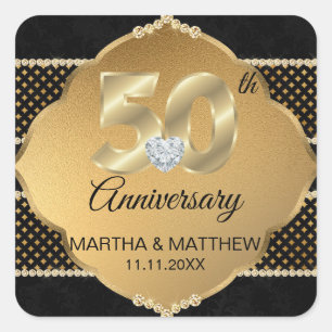 Personalized 50th Gold Wedding Anniversary Square Sticker