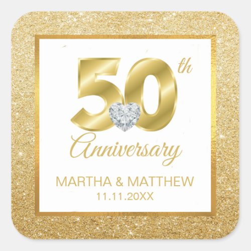 Personalized 50th Gold Wedding Anniversary Square Sticker