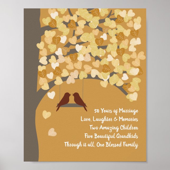 Personalized 50th Gold Wedding Anniversary Tree Poster (Front)
