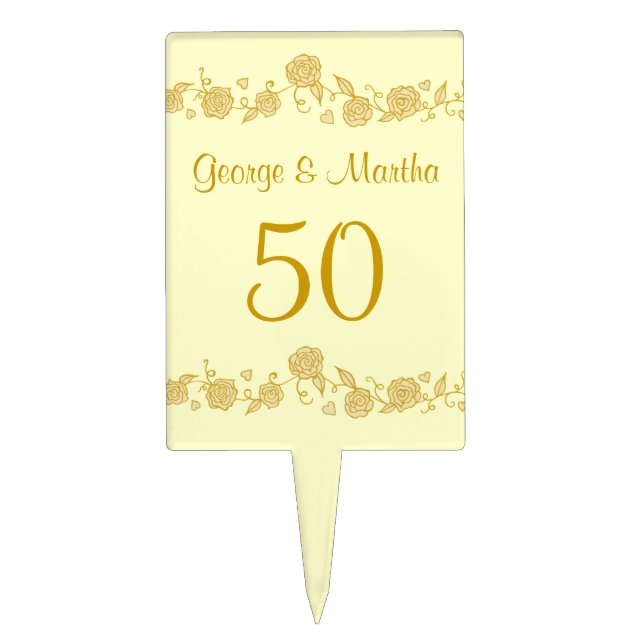 Personalized 50th Golden Anniversary Cake Topper (Front)