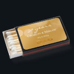 Personalized 50th Golden Anniversary Keepsake Gift Matchboxes<br><div class="desc">Add the couple's names and wedding anniversary date for a beautiful keepsake with this elegant stylish golden toned match box favor. Simple, elegant white script saying "50 years" can be edited to any number for another anniversary year. The illusion of glitter or fairy lights is created with golden gradient background....</div>