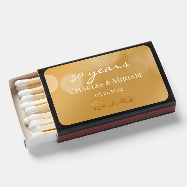 Personalized 50th Golden Anniversary Keepsake Gift Matchboxes (Front Open)