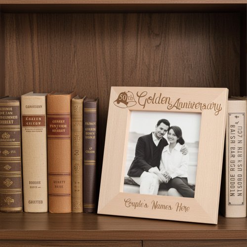 Personalized 50th Golden Wedding Anniversary Bells Engraved Frames
