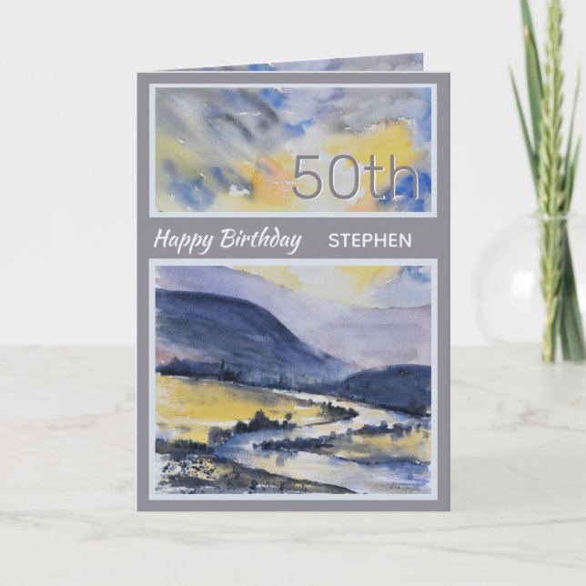 Personalized 50th Mountain Scenic Birthday Card (Front)