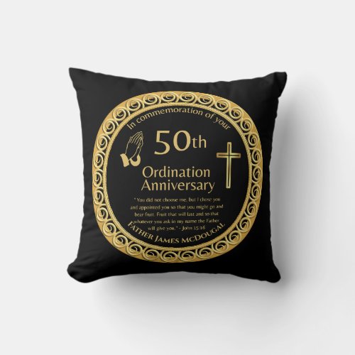 Personalized 50th Ordination Anniversary Priest Th Throw Pillow
