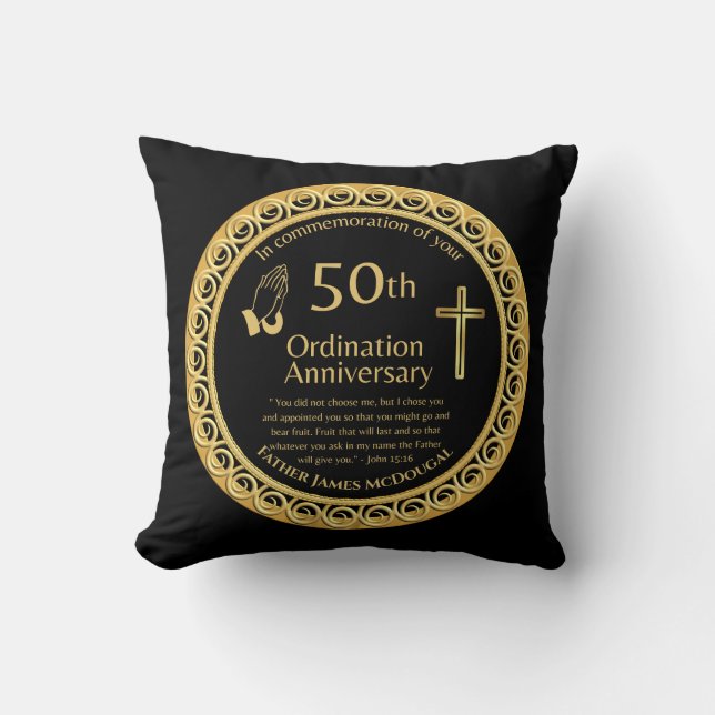 Personalized 50th Ordination Anniversary Priest Th Throw Pillow (Front)