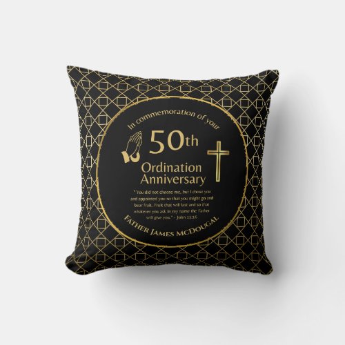 Personalized 50th Ordination Anniversary Priest Throw Pillow