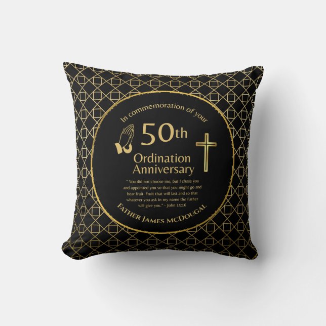 Personalized 50th Ordination Anniversary Priest Throw Pillow (Front)