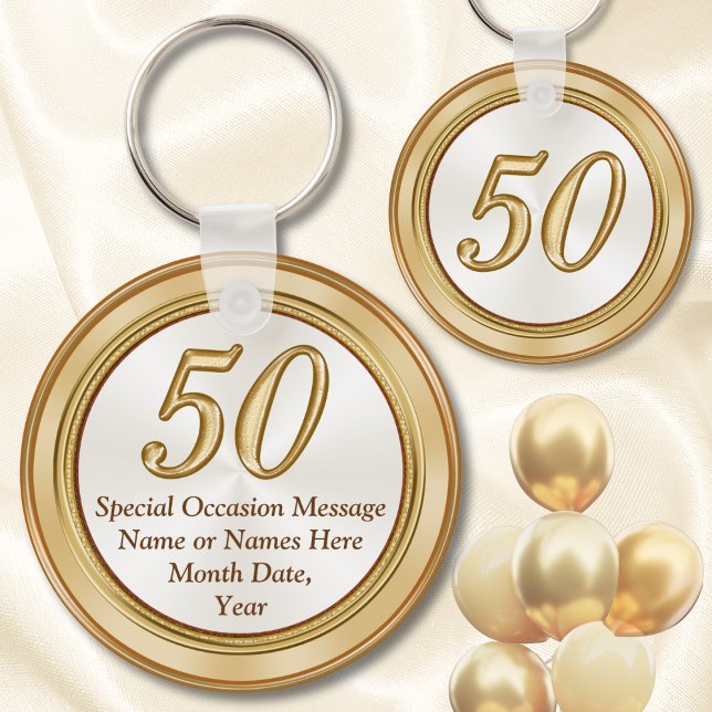 Personalized 50th Reunion Gifts Keychains (Golden anniversary party favors. 50 year anniversary party favors. 50 year class reunion souvenirs.)