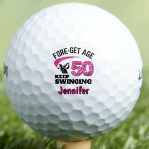 Personalized 50th Sister Gift - Pink Swinging 50 Golf Balls