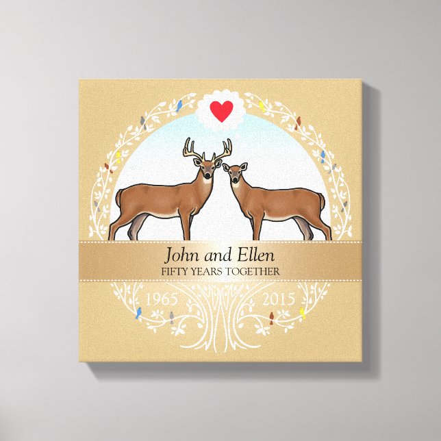 Personalized 50th Wedding Anniversary, Buck & Doe Canvas Print (Front)