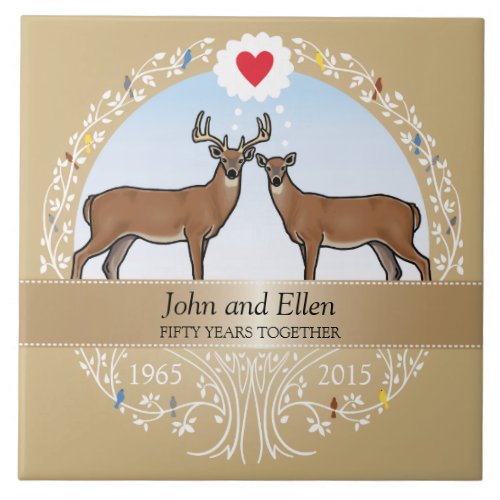 Personalized 50th Wedding Anniversary Buck  Doe Ceramic Tile