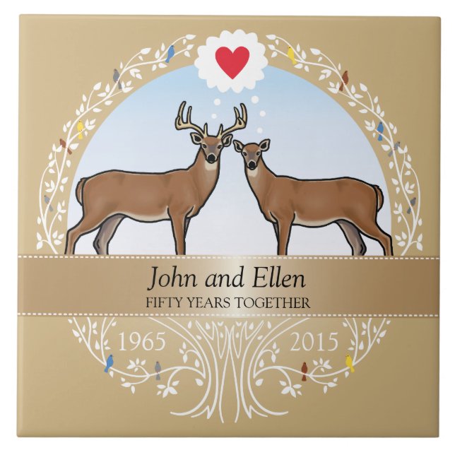 Personalized 50th Wedding Anniversary, Buck & Doe Ceramic Tile (Front)