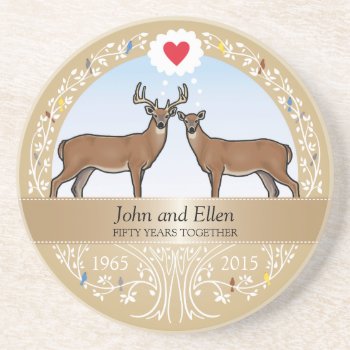 Personalized 50th Wedding Anniversary  Buck & Doe Coaster by DuchessOfWeedlawn at Zazzle