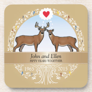 Personalized 50th Wedding Anniversary, Buck & Doe Drink Coaster