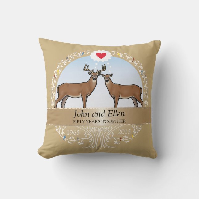 Personalized 50th Wedding Anniversary, Buck & Doe Throw Pillow (Front)