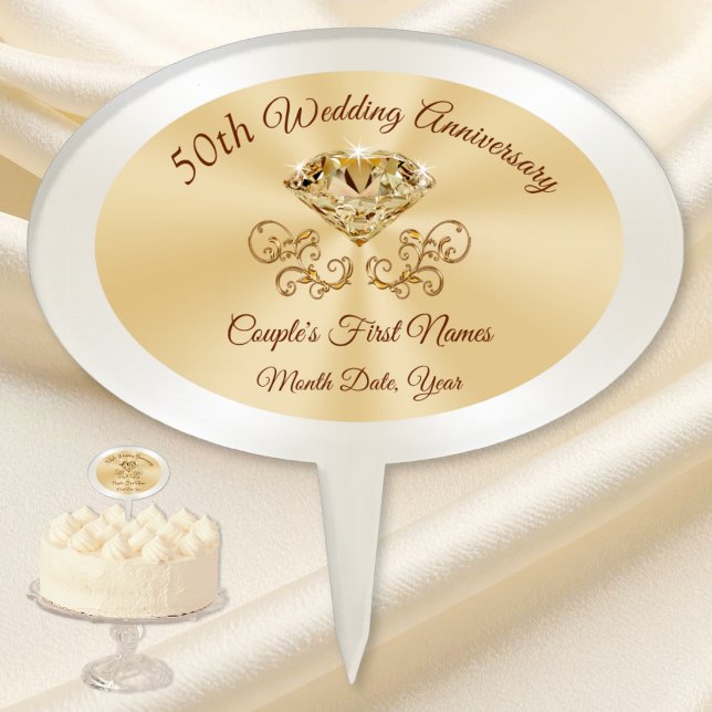 Personalized 50th Wedding Anniversary Cake Toppers (50th wedding anniversary cake toppers. 50th anniversary ideas. Golden anniversary cake toppers.)