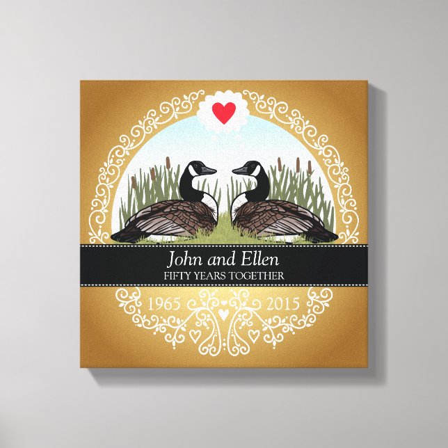Personalized 50th Wedding Anniversary, Geese Canvas Print (Front)