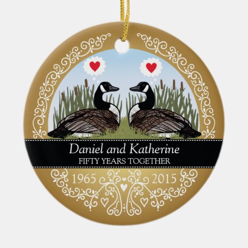 Personalized 50th Wedding Anniversary Geese Ceramic Ornament