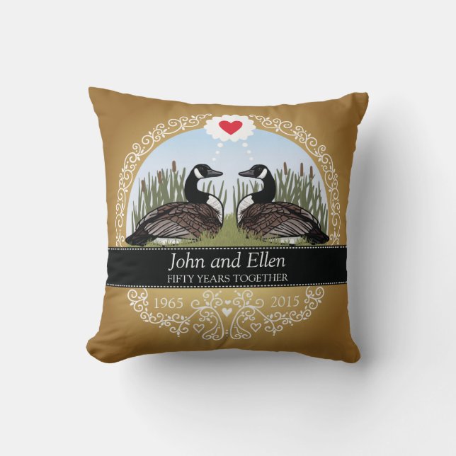 Personalized 50th Wedding Anniversary, Geese Throw Pillow (Front)