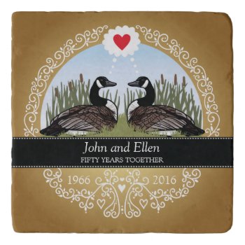 Personalized 50th Wedding Anniversary  Geese Trivet by DuchessOfWeedlawn at Zazzle
