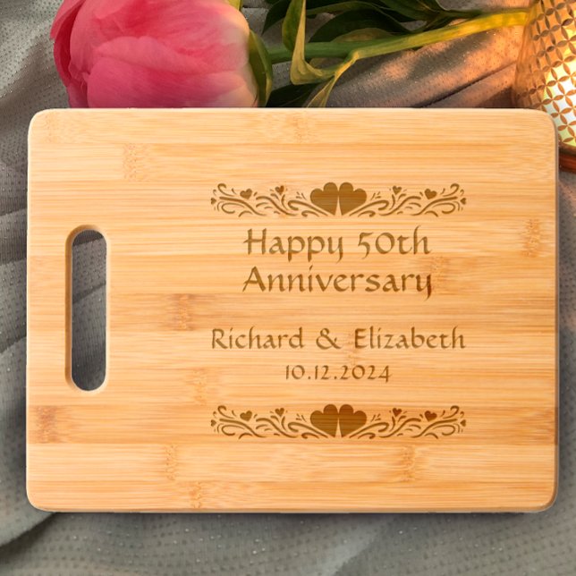 Personalized 50th Wedding Anniversary Gift Engraved Cutting Board (Add couple’s names for personalized etched cutting board. 50th anniversary gift, unique keepsake
)