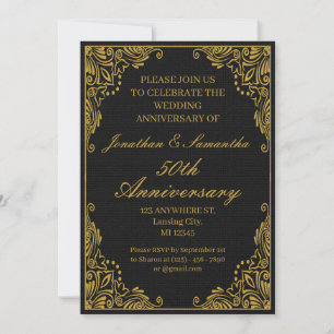 Personalized 50th wedding Anniversary Gold Black Invitation
