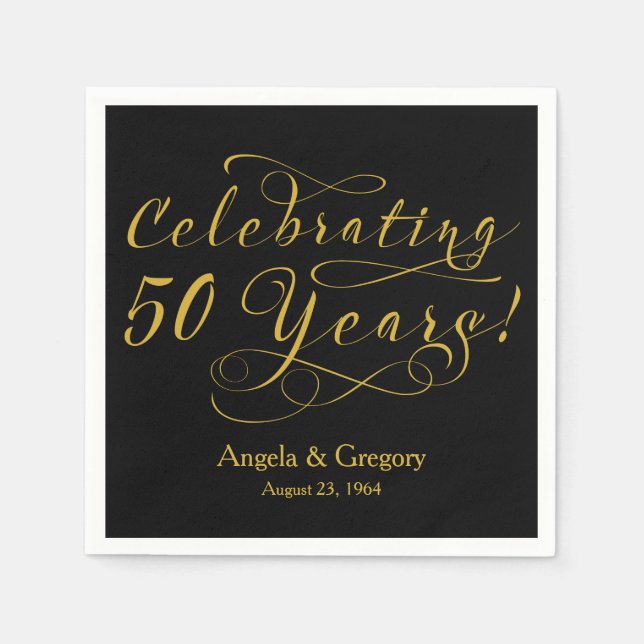 Personalized 50th Wedding Anniversary Gold Black Paper Napkins (Front)