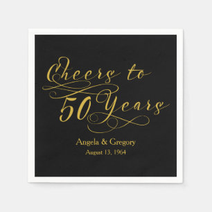 Personalized 50th Wedding Anniversary Gold Black Paper Napkins