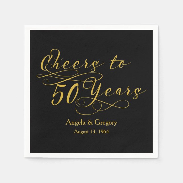 Personalized 50th Wedding Anniversary Gold Black Paper Napkins (Front)