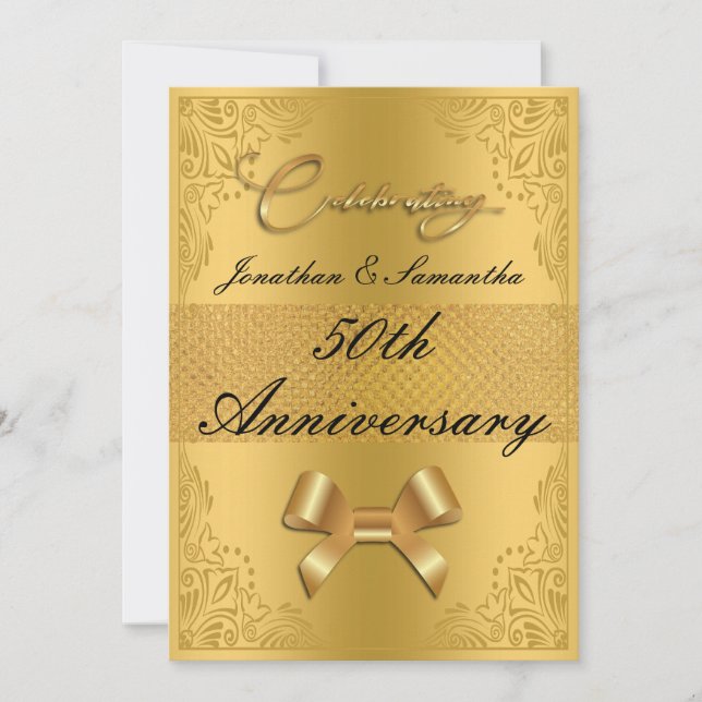Personalized 50th wedding Anniversary Gold Bow  Invitation (Front)